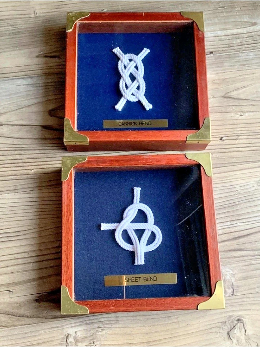 Set of 2: nautical themed framed glass fronted Fisherman's knots (Sheet bend)